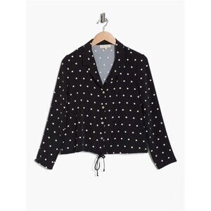 Melloday Black bone dot Button up Blouse Size L Polka Dot